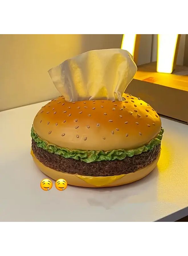 Round Hamburger Tissue Box Realistic Burger Design Resin Home Decor Gift - Image 1